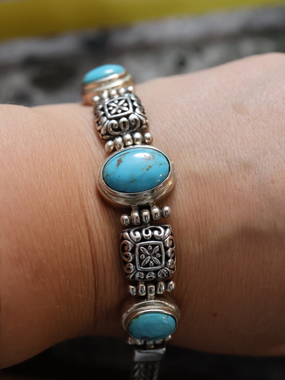 Turquoise Stone Silver-Accent Bracelet 925SS